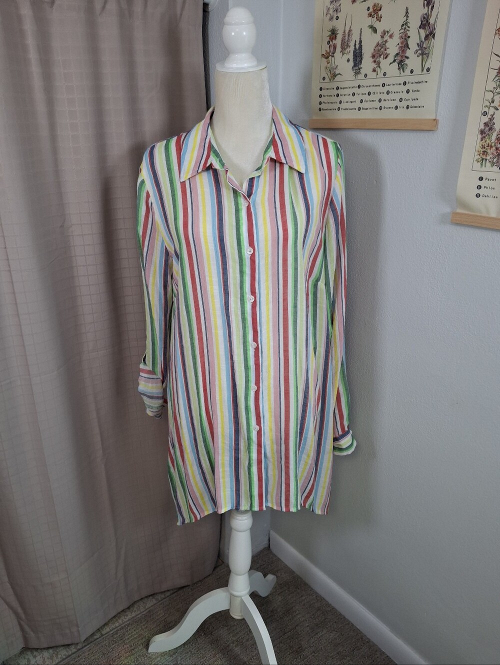 Zac & Rachel White Gauzy Tab Sleeve Button Up Shirt Stripes Cover Up Size XL
